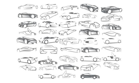 Car design sketch illustrating 2D concept work and proportional exploration at the ideation stage