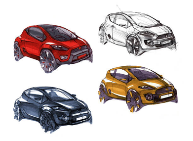 Early automotive sketch demonstrating physical exploration of form before digital refinement